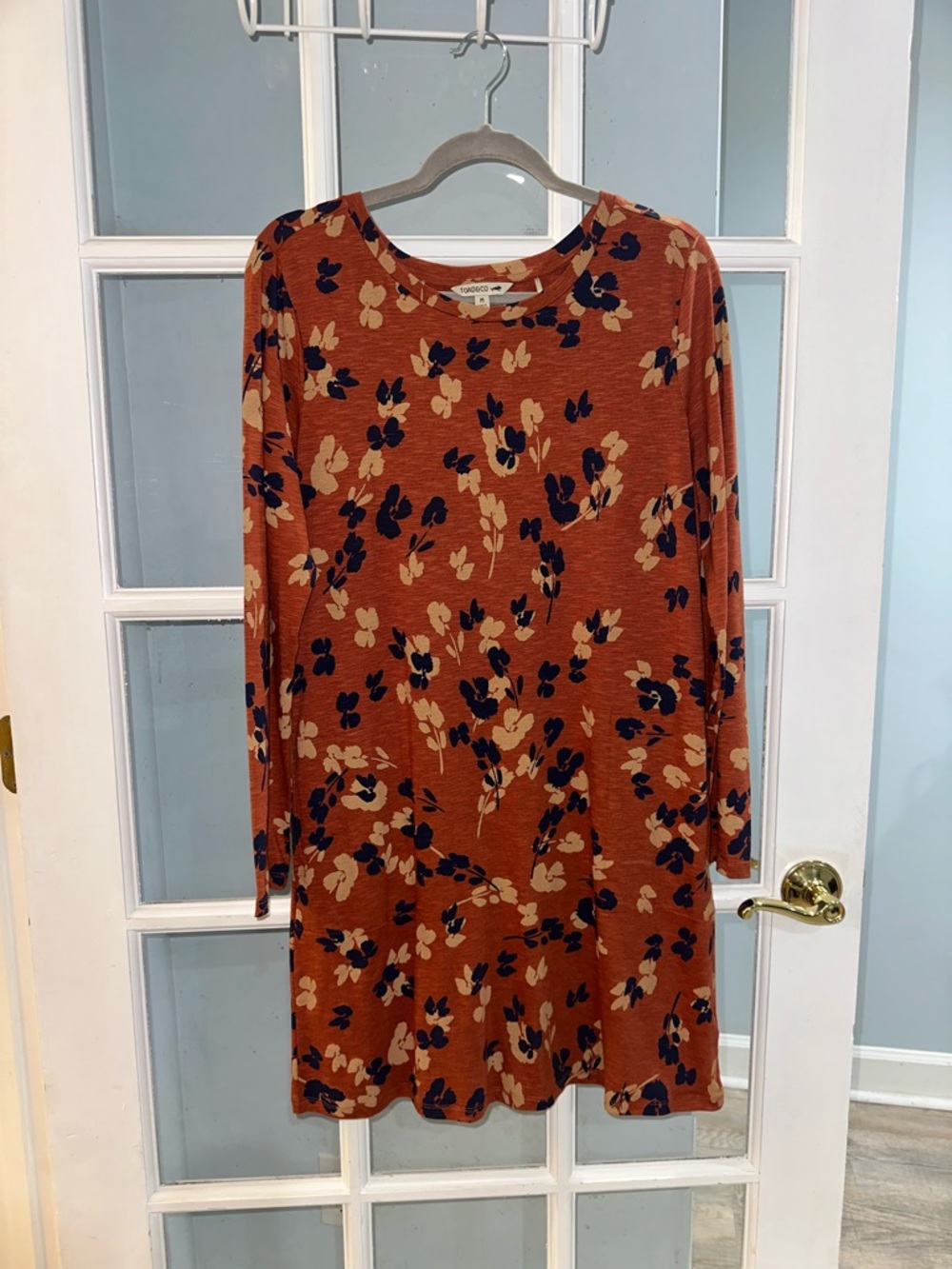Toad &Co Windmere II Dress Orange Floral Long Sleeve Knit Comfort